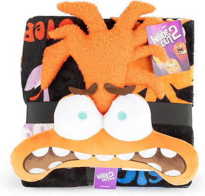 Jay Franco Disney Pixar Inside Out Anxiety Nogginz Set - 40 x 50 Inch Lightweight Travel Throw Blanket & Pillow - Kids Super Soft 2 Piece Bedding Set