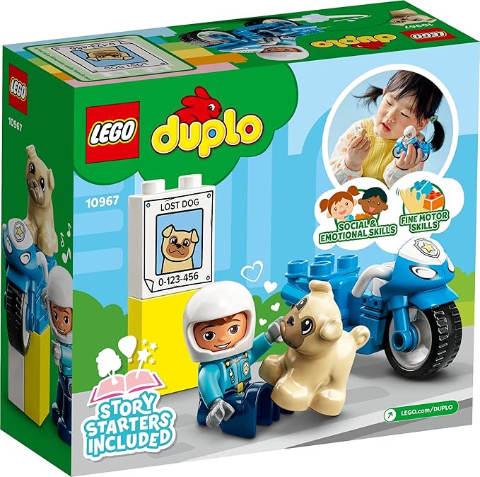 LEGO DUPLO Town Rescue Police Motorcycle 10967 Toy for Toddlers, Boys & Girls 2 Plus Years Old, with Police Officer and Dog Figure, Early Development Toys