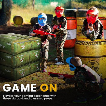 Premium Package 4 Combat Battlefield Inflatables, Compatible with Nerf, Laser tag, Water Gun for Boys Birthday Party Activities and Decoration