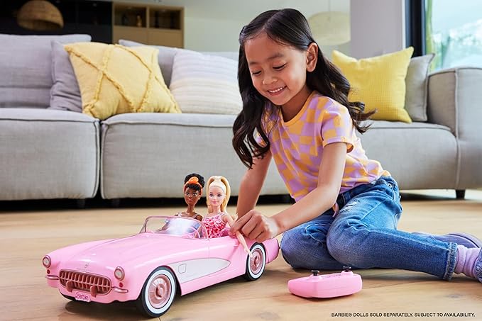 Barbie Hot Wheels RC Corvette from The Movie, Full-Function Remote-Control Toy Car Holds 2 Dolls