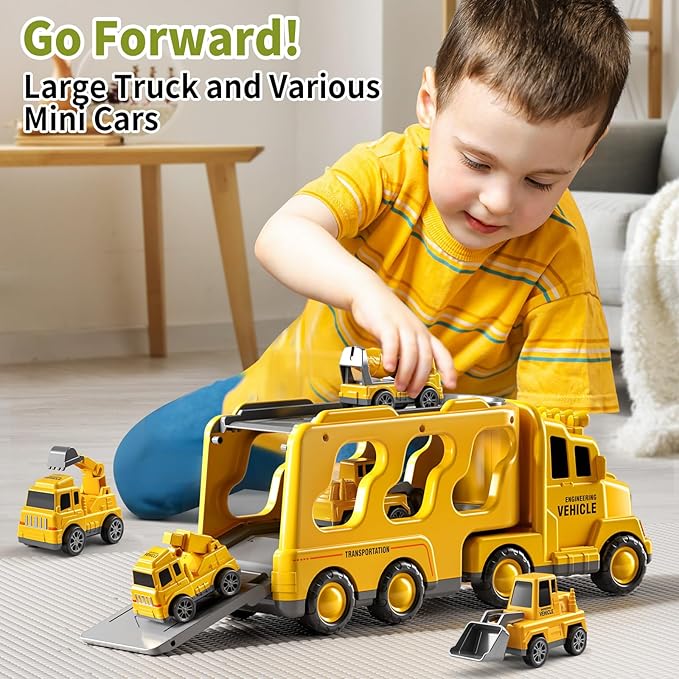 Trucks for Toddlers 2-4 Years 1-3 4-8 4-7 Boys Girls, 5 in 1 Construction Carrier Toy Trucks for Kids, Detachable Transport Trailer Toy, 1 Year Old Boy Gifts Birthday Toy