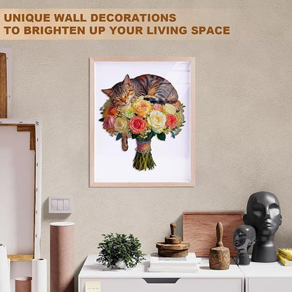 Cat Flower Bouquet Puzzles Adults Gifts Wooden 150 Pieces 11.4 * 10.3in