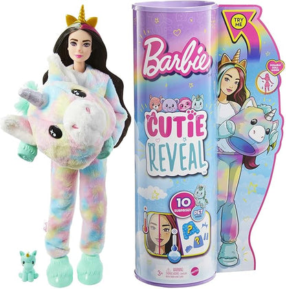 Barbie Cutie Reveal Doll, Fantasy Series Unicorn Plush Costume, 10 Surprises Including Mini Pet & Color Change