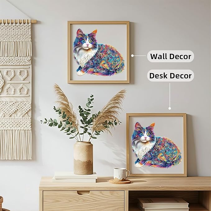 Lazy Cute Cat Wooden Puzzles, Unique Animal Shape Wood Puzzle, Jigsaw Puzzles for Adults Christmas Thanksgiving Gifts for Cat Lovers Friends Family, 95 Pieces 8.5x7.7in