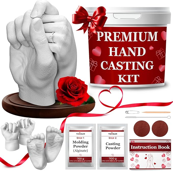 TECEUM Hand Casting Kit – Valentines Day Gifts for Your Loved Ones, Couples, Family – Unique Gift for Babies & Adults – for Wedding, Anniversary, Baby Shower, Mother’s Day– Romantic Gifts – Kit1