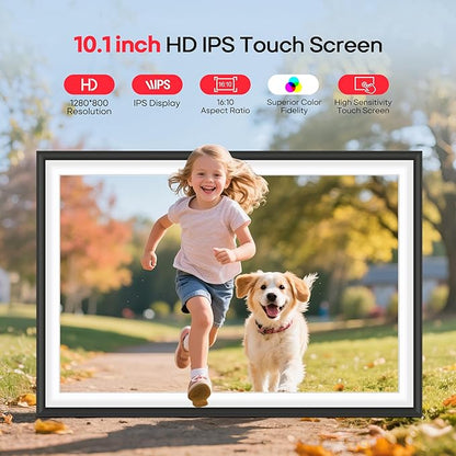 Frameo 10.1" WiFi Digital Picture Frame with 32GB Memory, 1280 x 800 IPS HD Touch Screen Electronic Photo Frame, Auto-Rotate, Slideshow, Wall Mountable, Share Photos/Video Remotely Anywhere