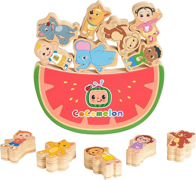 Just Play CoComelon Best Friends Wooden Balance Blocks, Recycled Wood, Kids Toys for Ages 18 Month
