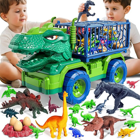 22 in 1 Toddler T-rex Dinosaur Truck Toy Set for Kids Boys 3-5 5-7, Tyrannosaurus Carrier Transport Truck with 18 Jurassic Dino Figures, Birthday Toy for Boys Girls 3 4 5 6 7 Years Old