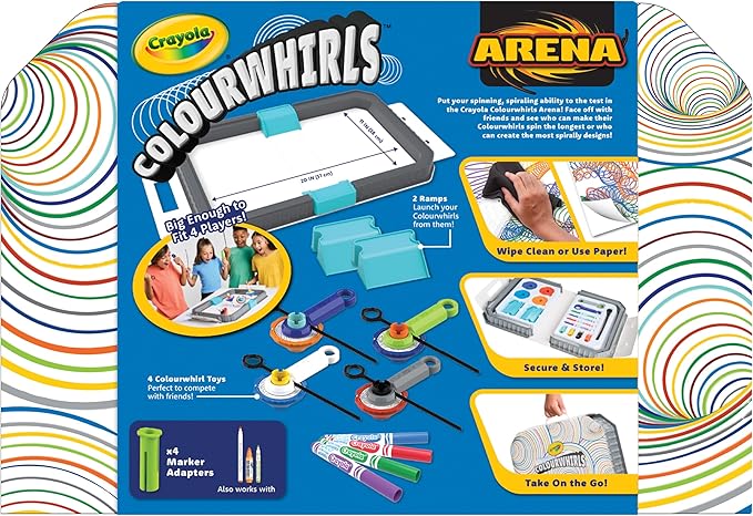 Crayola Colourwhirls Battle Arena Art Game, DIY Gyro Spin Art Toy, 4 Battling Spinning Top Toys, Birthday, Holiday for Kids, Ages 6+