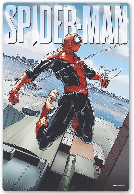 Open Road Brands Marvel Spider-Man Skyscraper Webs Metal Sign - Fun Spider-Man Wall Art for Man Cave or Movie Room