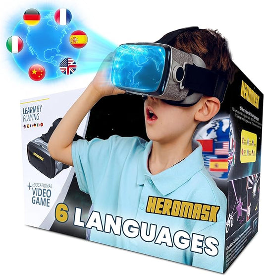 Heromask: VR Headset for Kids + Game System to Learn Spanish Italian etc [Language Learning] Virtual Reality for Kids. Kids Gifts for Boys and Girls for Age 5 to 12 Years Old. Educational