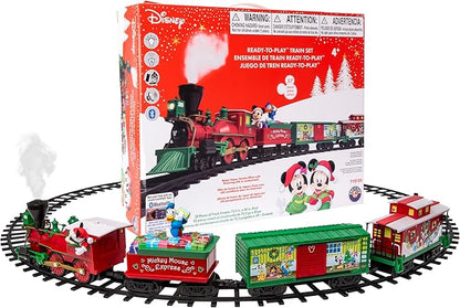 Lionel Disney Battery-Operated Mickey Mouse Express Toy Train Set with Bluetooth, Locomotive, Train Cars, & Track with Authentic Train Sounds, Lights, & Water Vapor Smoke Effects for Kids 4+
