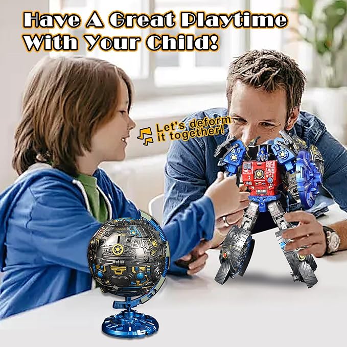 Globe Transforming Toy, 2 in 1 Transform into Robot Action Figure, DIY Transformation Figure Toys for Kids & Adults Action Figures for Boys Party Favors Gift