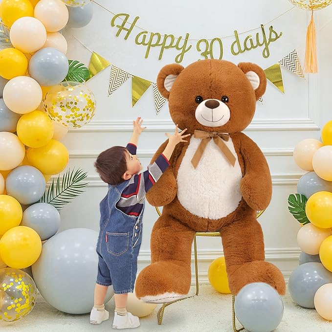Tezituor Big Teddy Bear 52", Fluffy Life Size Stuffed Animal 4.3ft for Baby Shower, Giant Plush Gift for Kids, Girlfriend, Boyfriend, Dark Brown