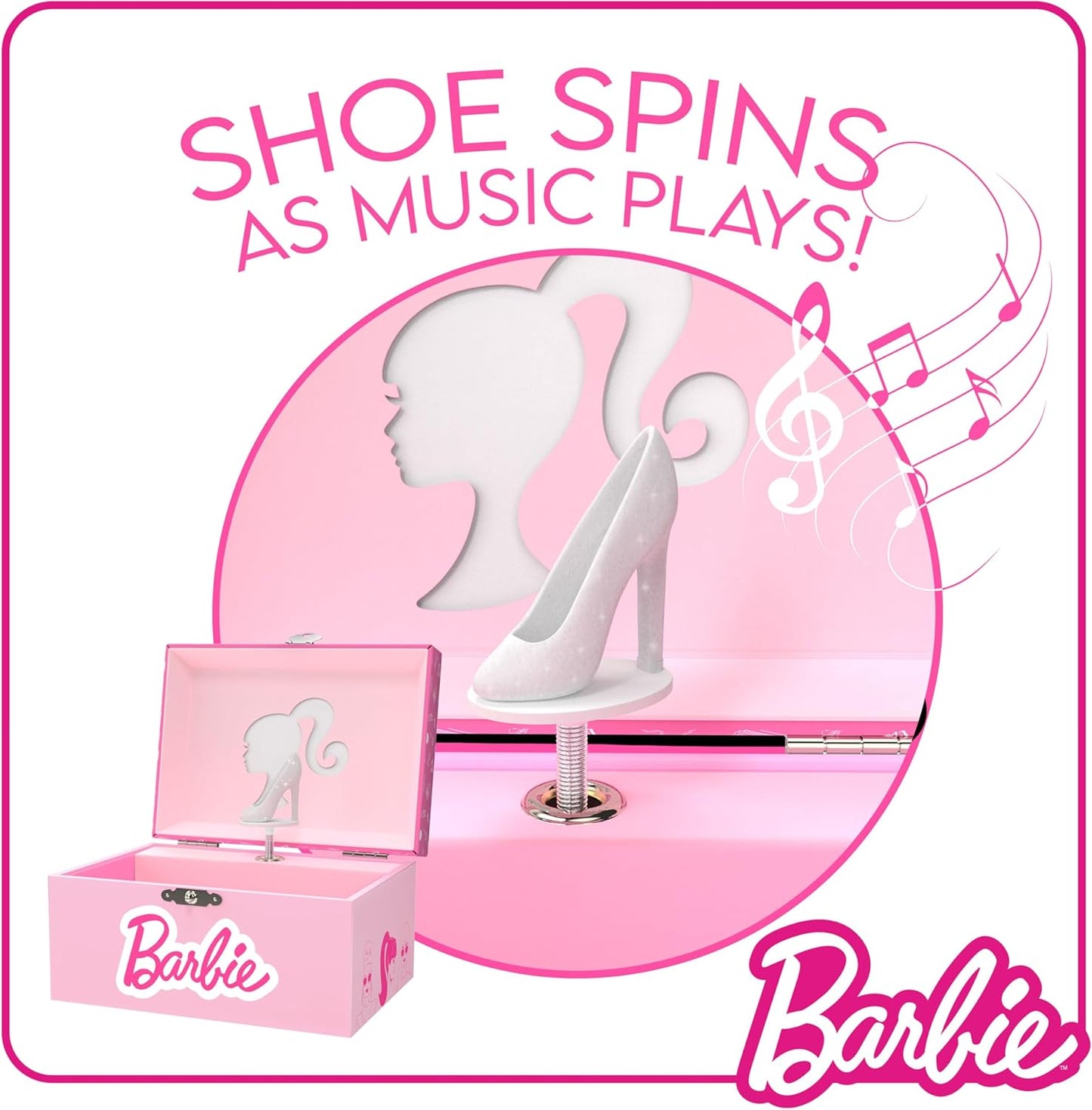 Barbie Storage Organizer for Accessories - Musical Jewelry Box with Spinning Figurine, Barbie Toys for Girls Ages 3-5 - 6 x 4.7 x 3.5 in