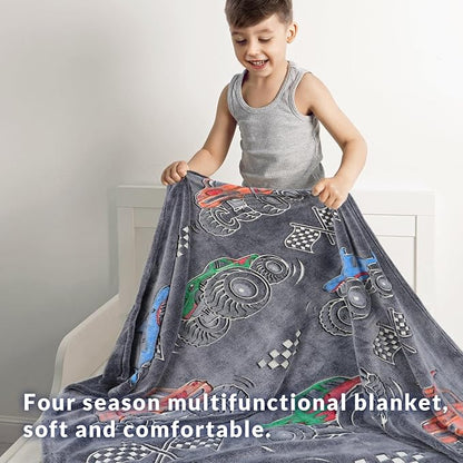 Truck Gifts for Kids Boys - Glow in The Dark Blanket for Sofa Couch Bed Birthday Christmas Easter