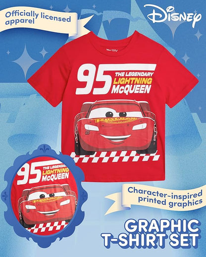 Disney Cars Toy Story Boys Shirts - 2 Pack Lightning McQueen Buzz Lightyear Short Sleeve Boys Tees for Toddler and Little Boy