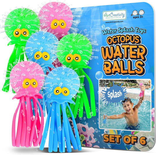 ArtCreativity Octopus Water Balls (Pack of 6), Pool Toys for Toddlers 3-5, Sensory Stress Relief Toy for Kids, Beach Water Toys & Swimming Toy for Toddlers, Cute Goodie Bag Fillers for Boys & Girls