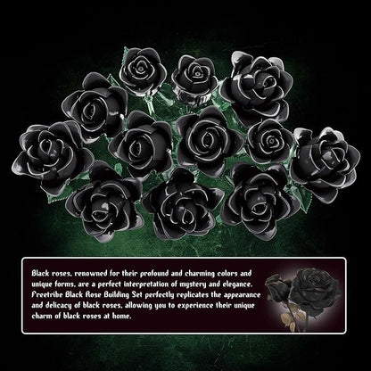 Black Rose Bouquet Building Set, Compatible with Lego Flowers for Adults - Botanical Collection Gift for Valentines - Artificial Home Retro Decor