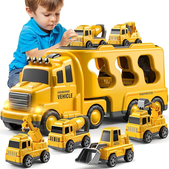 Trucks for Toddlers 2-4 Years 1-3 4-8 4-7 Boys Girls, 5 in 1 Construction Carrier Toy Trucks for Kids, Detachable Transport Trailer Toy, 1 Year Old Boy Gifts Birthday Toy