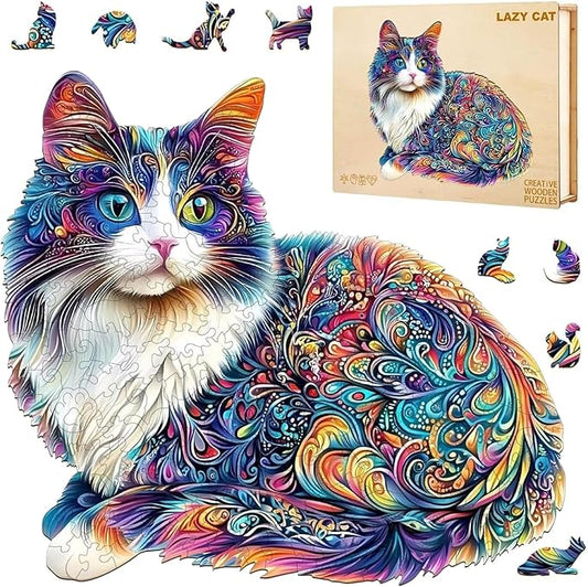 Lazy Cute Cat Puzzles Adults Gifts Wooden 175 Pieces 11.4 * 10.4in