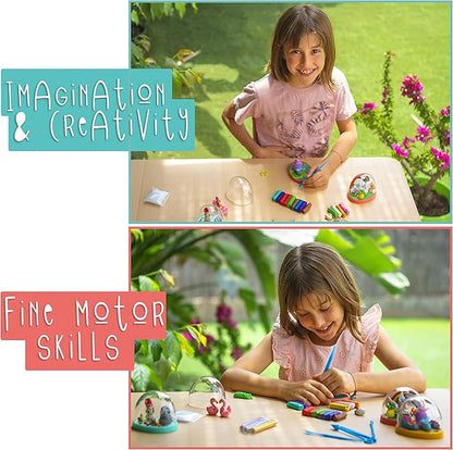 Snow Globe Making Kit for Kids - Make Your Own Snow Globes for Girls w/ 4 DIY Snowglobe, 5 Figures, 20 Packs of Modeling Clay for Kids for Sculpting - Arts and Crafts for Girls & Boys 8-12-4-8