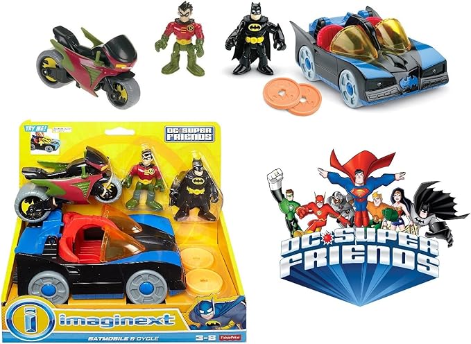 Fisher-Price Imaginext DC Super Friends Preschool Toy Batman Batmobile & Cycle Vehicle Set, 2 Figures, for Pretend Play Kids Ages 3+ Years