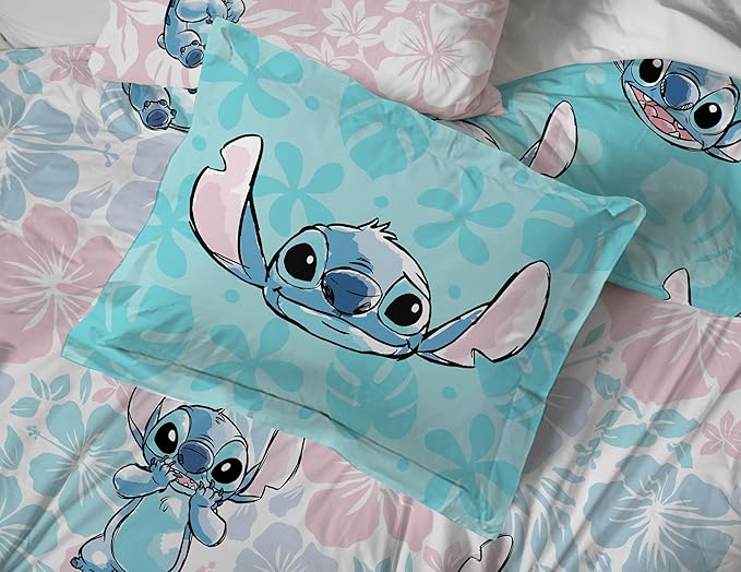 Jay Franco Disney Lilo & Stitch Twin Comforter Set - 5 Piece Bedding Includes Sheet Set & Pillow Covers - Super Soft Kids Floral Bedding