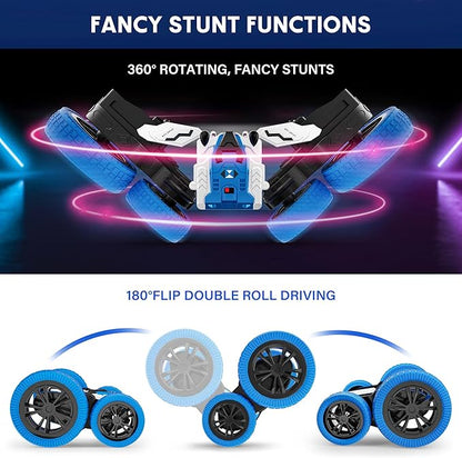 Remote Control Car, Double Sided RC Car, 4WD Off-Road Stunt Car with 360° Flips, 2.4Ghz Indoor Outdoor All Terrain Rechargeable Electric Toy Cars Gifts for Boys Kids 3 4 5 6 7 8 9 10 11 12 Year Old
