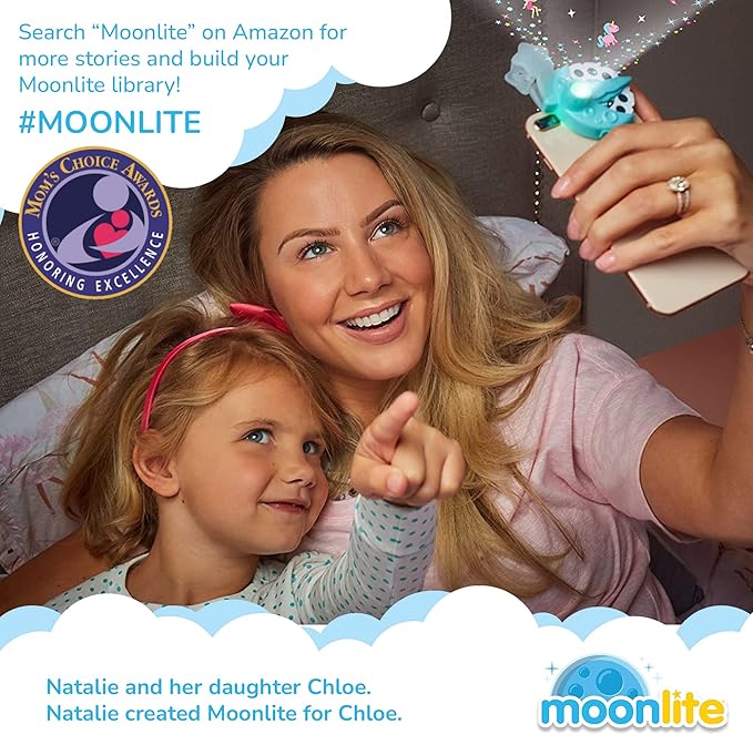 Moonlite Storytime Mini Projector with 4 Classic Disney Stories, A Magical Way to Read Together, Digital Storybooks, Fun Sound Effects, Learning Gifts for Kids Ages 1 and Up