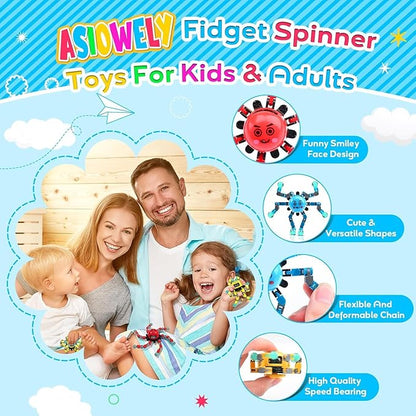 Transformable Fidget Spinner Toys for Kids and Adults,9 PCS Finger Sensory Toy for Boys Girls Autism ADHD Relief,Gifts for Christmas Birthdays Party Favors for Teens Travel Stocking Stuffers