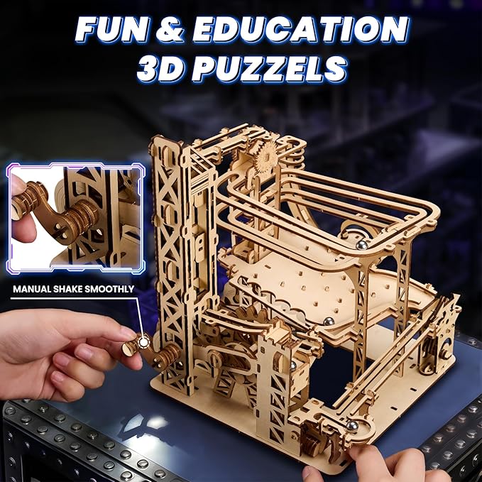 3D Wooden Puzzles for Adults: 371pcs Wood Mechanical Marble Run Model Kits with Roller Coaster Building Set for Adults - 3D Brian Teaser Desk Toys Wooden Puzzles for Men Women Hobbies Gifts