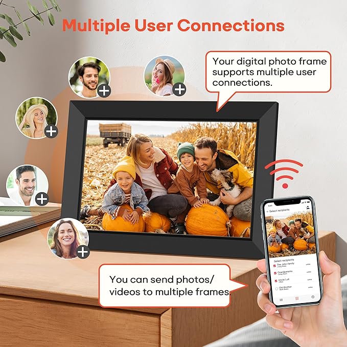 Frameo 10.1 Inch WiFi Digital Picture Frame with 32GB Memory, 1280 x 800 IPS Touch Screen Smart Electronic Photo Frame, Wall Mountable, Auto-Rotate, Share Photos/Videos Via Frameo App from Anywhere