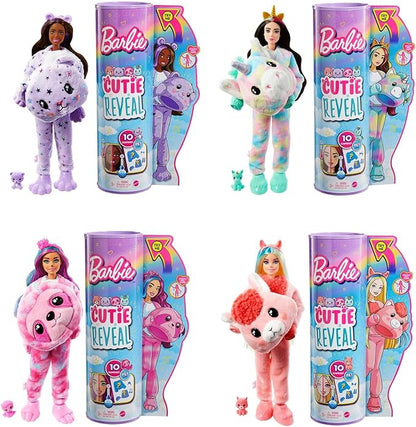 Barbie Cutie Reveal Doll, Fantasy Series Unicorn Plush Costume, 10 Surprises Including Mini Pet & Color Change