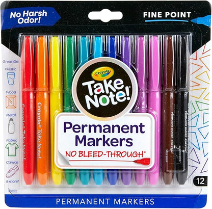 Crayola Take Note Permanent Markers, Fine Point, School Supplies, 12 Count