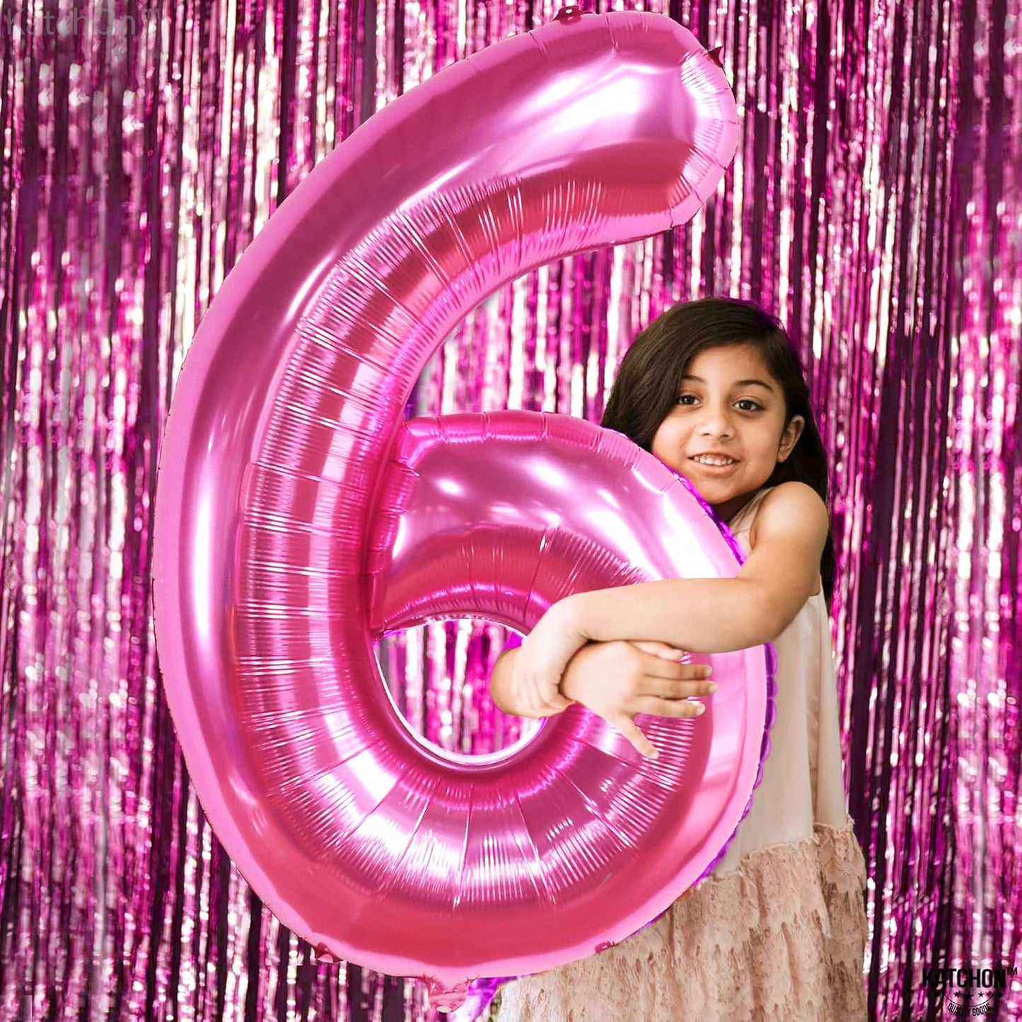 KatchOn, Giant Hot Pink Number 6 Balloon - 40 Inch | 6th Birthday Decorations for Girls | Pink Birthday Decor | 6 Balloon Number for Happy Anniversary Decorations