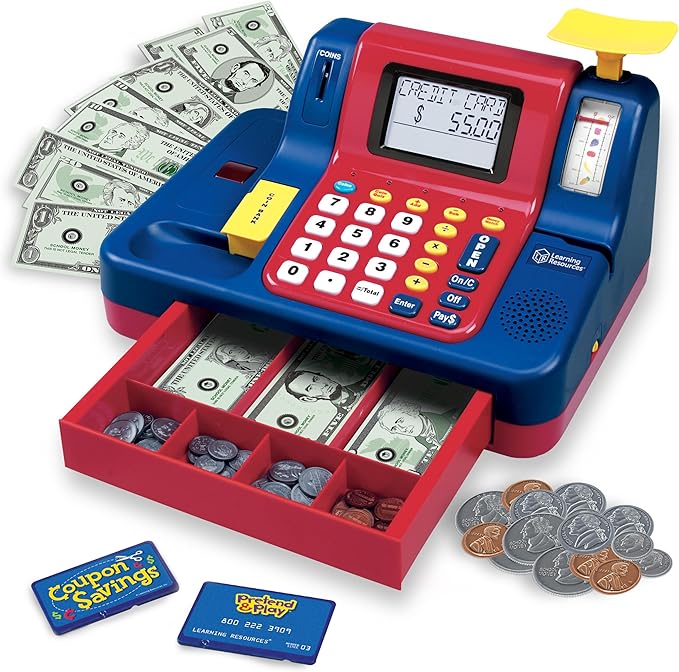 Learning Resources Pretend & Play Teaching Cash Register - Math Games, Shopping Grocery Store Playset, Fine Motor Skills, Gifts For Boys and Girls