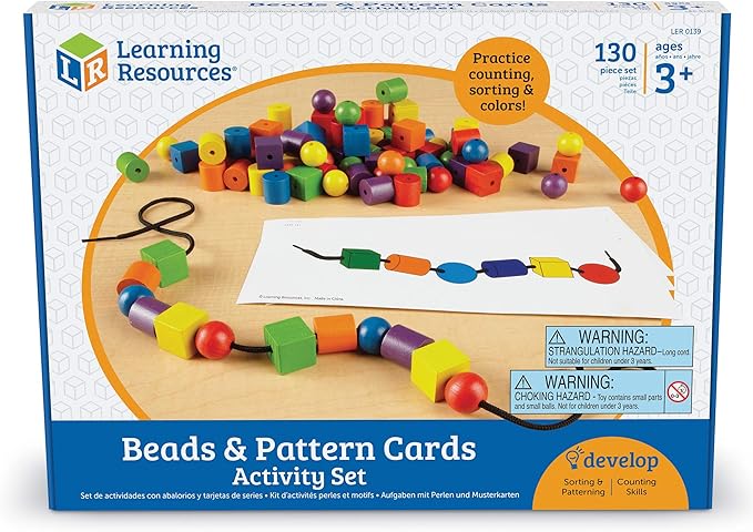 Learning Resources Beads and Patterns Card Set, Lacing Beads, 130 Pieces Ages 3+