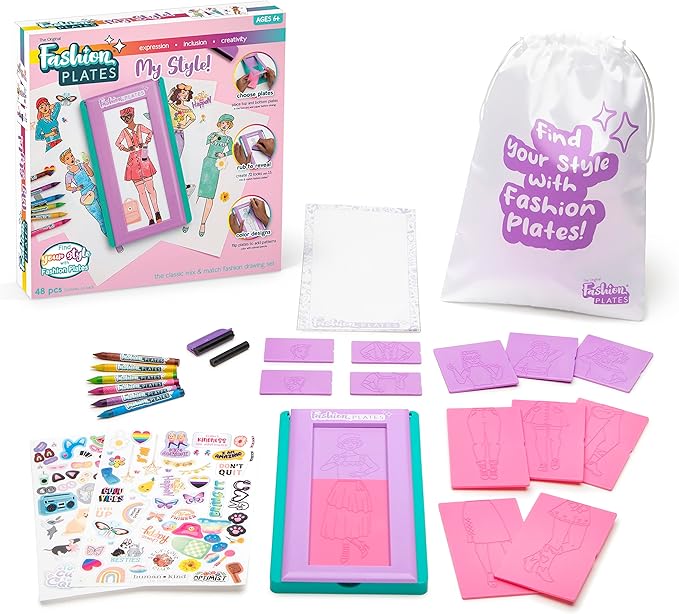 PlayMonster Fashion Plates My Style – Girls Mix-and-Match Drawing Kit, Arts and Crafts, Coloring, Art Supplies, Craft Supplies, Stencils, Crayons Included, Create Your Own Designs, Ages 6+