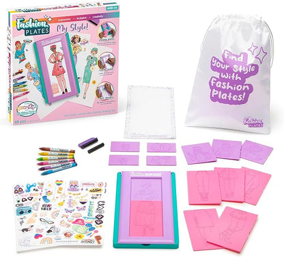 PlayMonster Fashion Plates My Style – Girls Mix-and-Match Drawing Kit, Arts and Crafts, Coloring, Art Supplies, Craft Supplies, Stencils, Crayons Included, Create Your Own Designs, Ages 6+