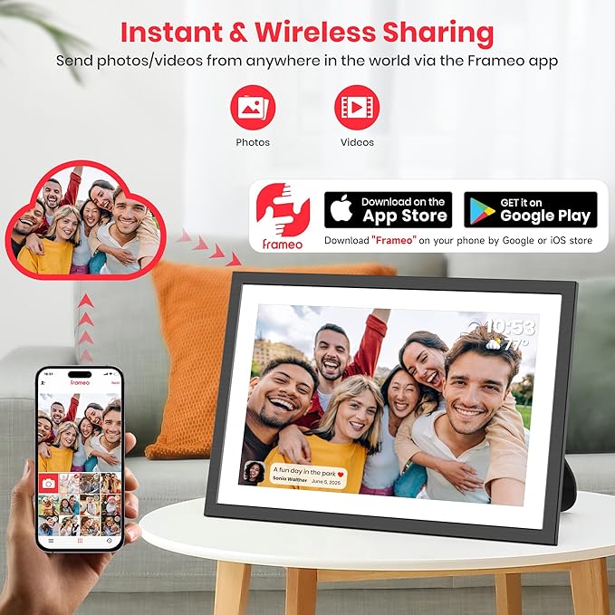 2K 64GB Frameo 10.1" Digital Picture Frame WiFi Electronic Photo Frame FHD 1920 x 1200 IPS Touch Screen Share Moments Remotely Anywhere Photo Gifts for Mother Dad Grandparents Christmas