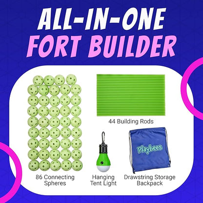 Playbees Glow in The Dark Fort Building Kit – 130 PCS STEM Toy for Kids Ages 4–12 – Build Tents, Castles & Rockets – Creative Building Set & Great Gift