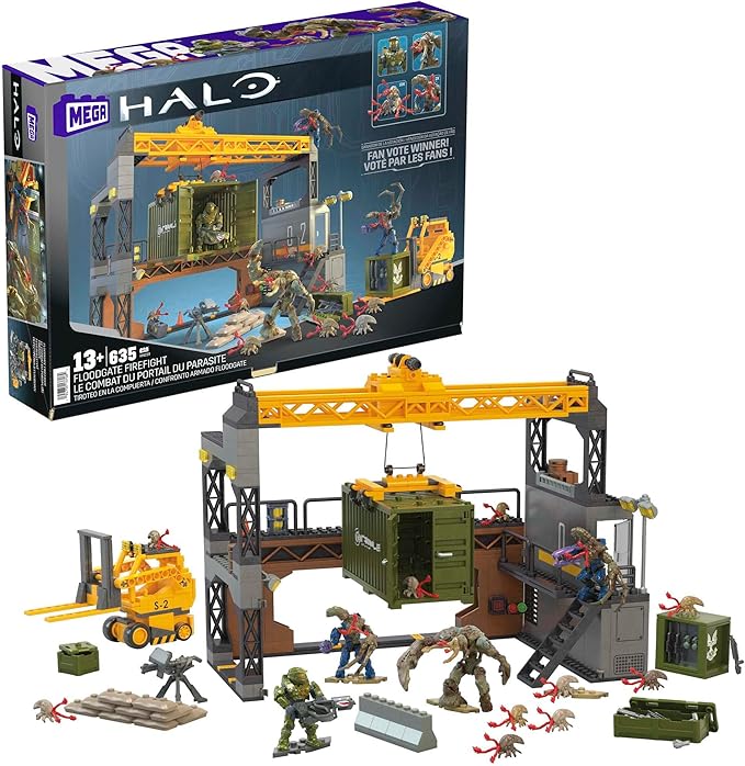 MEGA Halo Infinite Building Toys Set, Floodgate Firefight with 634 Pieces, 4 Micro Action Figures, Poseable Articulation, Accessories, Kids or Adult (Amazon Exclusive)