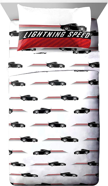 Jay Franco Disney Pixar Cars Race Ready 5 Piece Twin Bed Set - Includes Comforter & Sheet Set - Bedding Features Lightning McQueen - Super Soft Fade Resistant Microfiber Official Disney Pixar Product