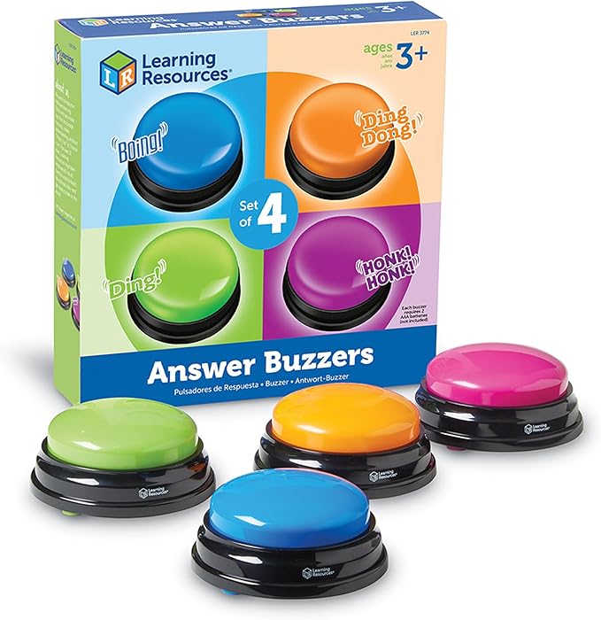 Learning Resources Answer Buzzers - Classroom Must Haves Supplies, Kids Toys, Sound Effect Button, Family Game Shows, Buzzers for Trivia, Participation Tools Boys and Girls Birthday Gifts
