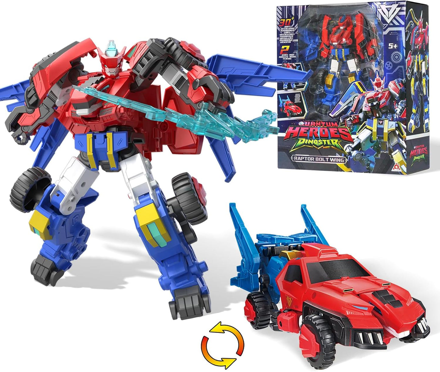 Transformable Robot 2 in 1 Raptor Bolt Wing, 8.66 inch, Transforming Robot Toy for Kids , Chariot Transforming Toy for Boys Girls 5 6 7 8 9 10 Years, Red Blue