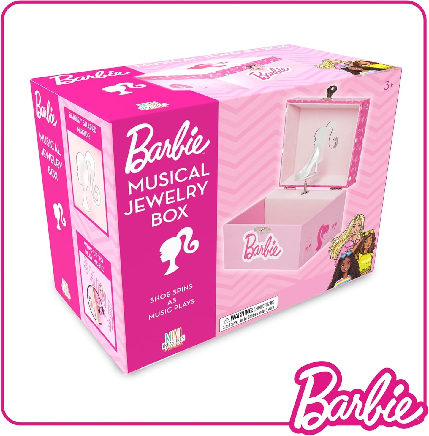 Barbie Storage Organizer for Accessories - Musical Jewelry Box with Spinning Figurine, Barbie Toys for Girls Ages 3-5 - 6 x 4.7 x 3.5 in
