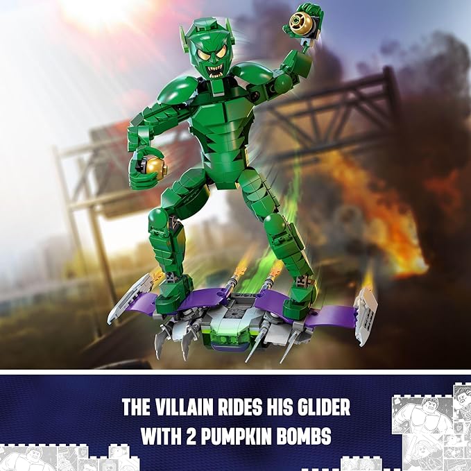 LEGO Marvel Green Goblin Construction Figure - Building Toy for Boys & Girls, Ages 8+ - Marvel Villain Action Figure W/Glider and Pumpkin Bombs - Gift for Fans - 76284