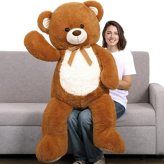 Tezituor Big Teddy Bear 52", Fluffy Life Size Stuffed Animal 4.3ft for Baby Shower, Giant Plush Gift for Kids, Girlfriend, Boyfriend, Dark Brown