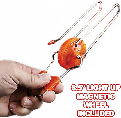 ArtCreativity Retro Gyro Wheel Toy with Rail Twirler - 8'' Gyro Toy and 8.5'' Magic Rail Twirler - Fun Spinning and Flashing Light Sensory Toy “ Great Gift for Boys and Girls